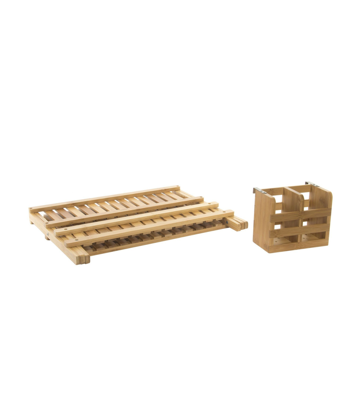 Wadiga Égouttoir à Vaisselle En Bambou Pliable Avec Porte Couverts 45x35x25cm