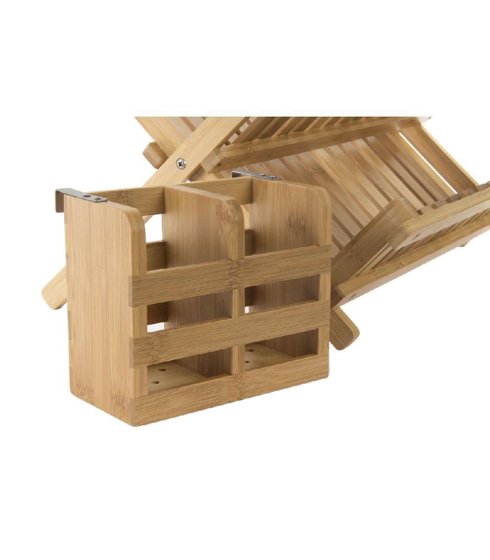 Wadiga Égouttoir à Vaisselle En Bambou Pliable Avec Porte Couverts 45x35x25cm