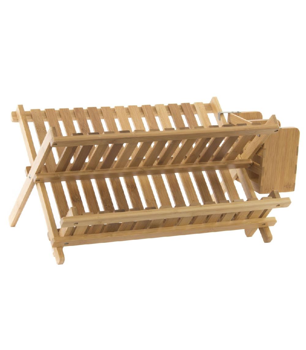 wadiga Égouttoir à vaisselle en bambou pliable avec porte couverts 45x35x25cm