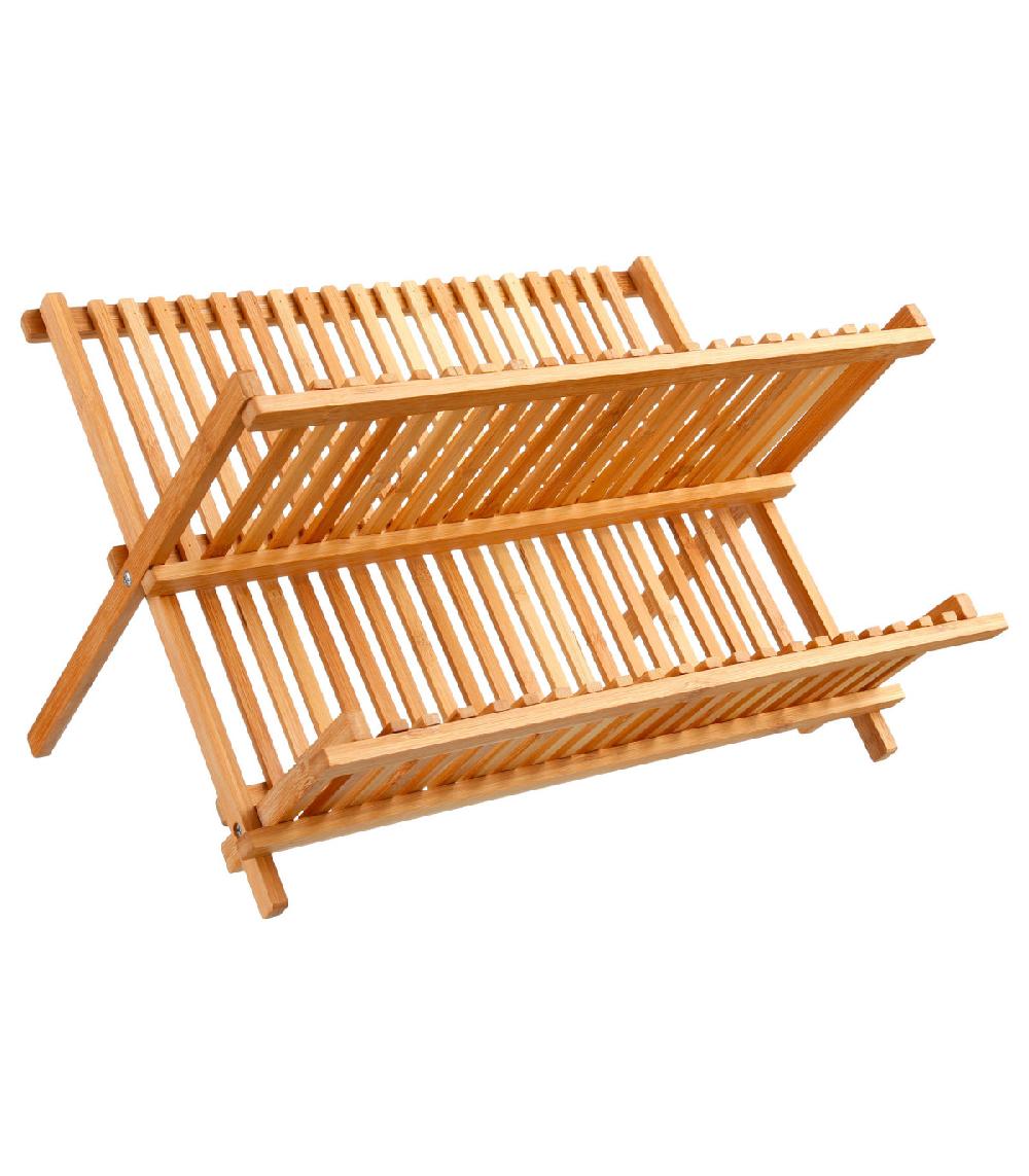 wadiga Égouttoir à vaisselle en bambou pliant - 42x33.5x25.5cm