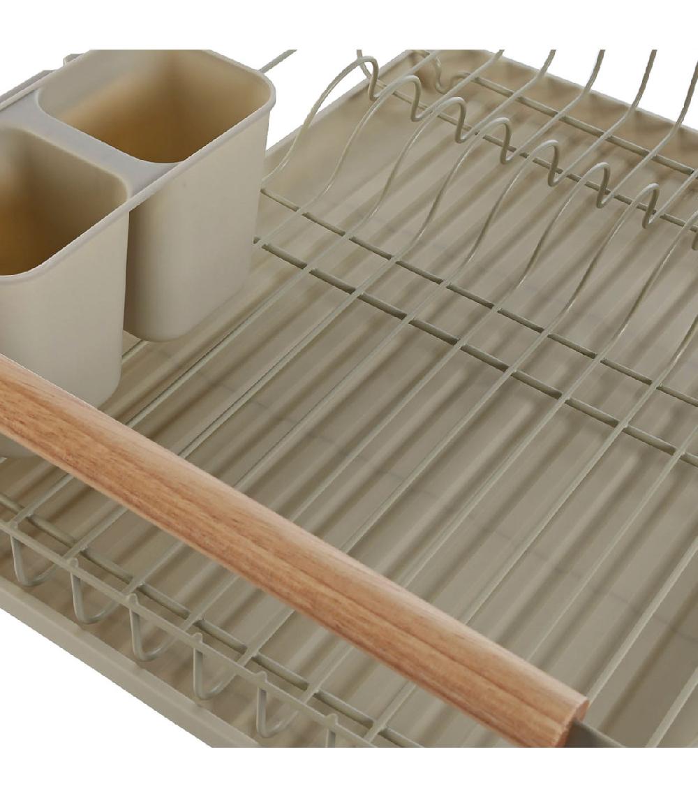 Wadiga Égouttoir à Vaisselle En Métal Beige Et Bois 44x32x13cm