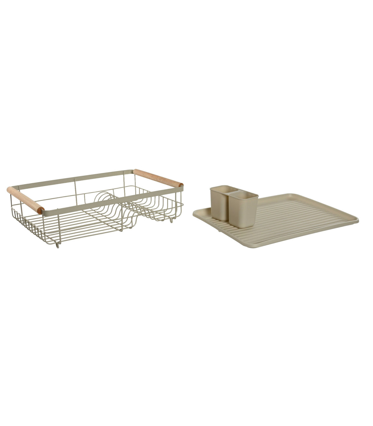 Wadiga Égouttoir à Vaisselle En Métal Beige Et Bois 44x32x13cm