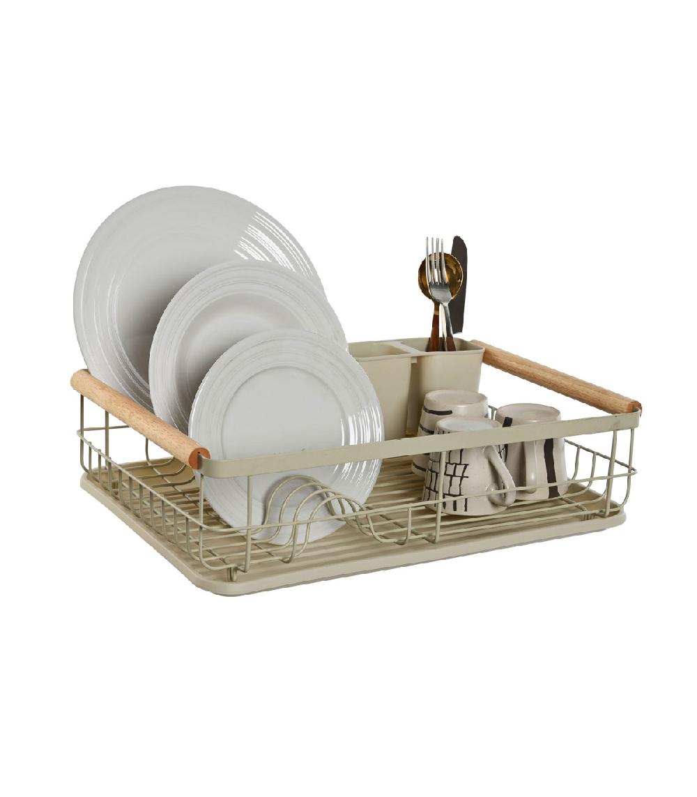 Wadiga Égouttoir à Vaisselle En Métal Beige Et Bois 44x32x13cm