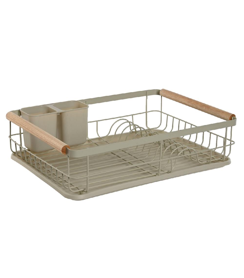 wadiga Égouttoir à vaisselle en métal beige et bois 44x32x13cm