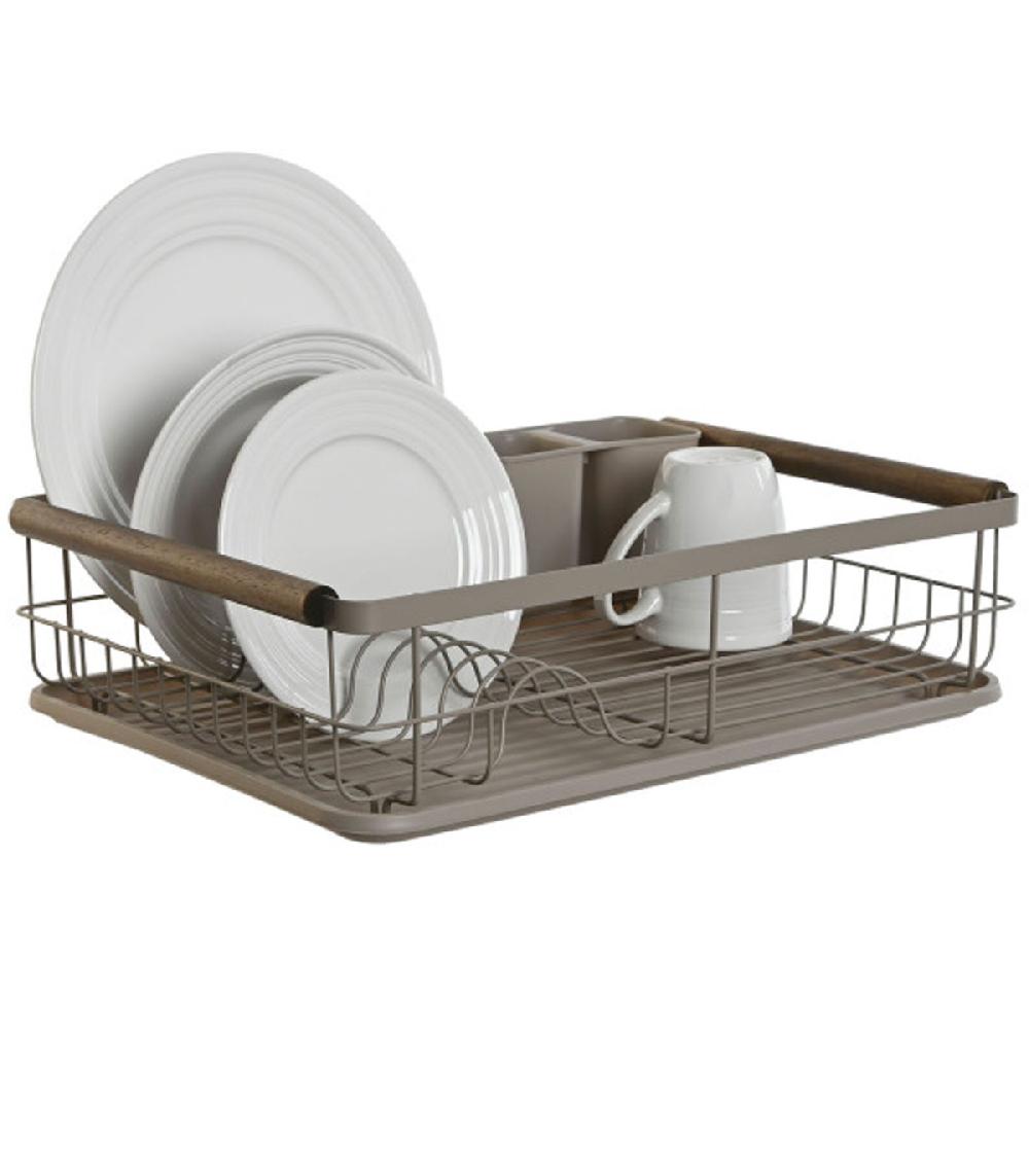 Wadiga Égouttoir à Vaisselle En Métal Gris Et Bois 44x32x13cm