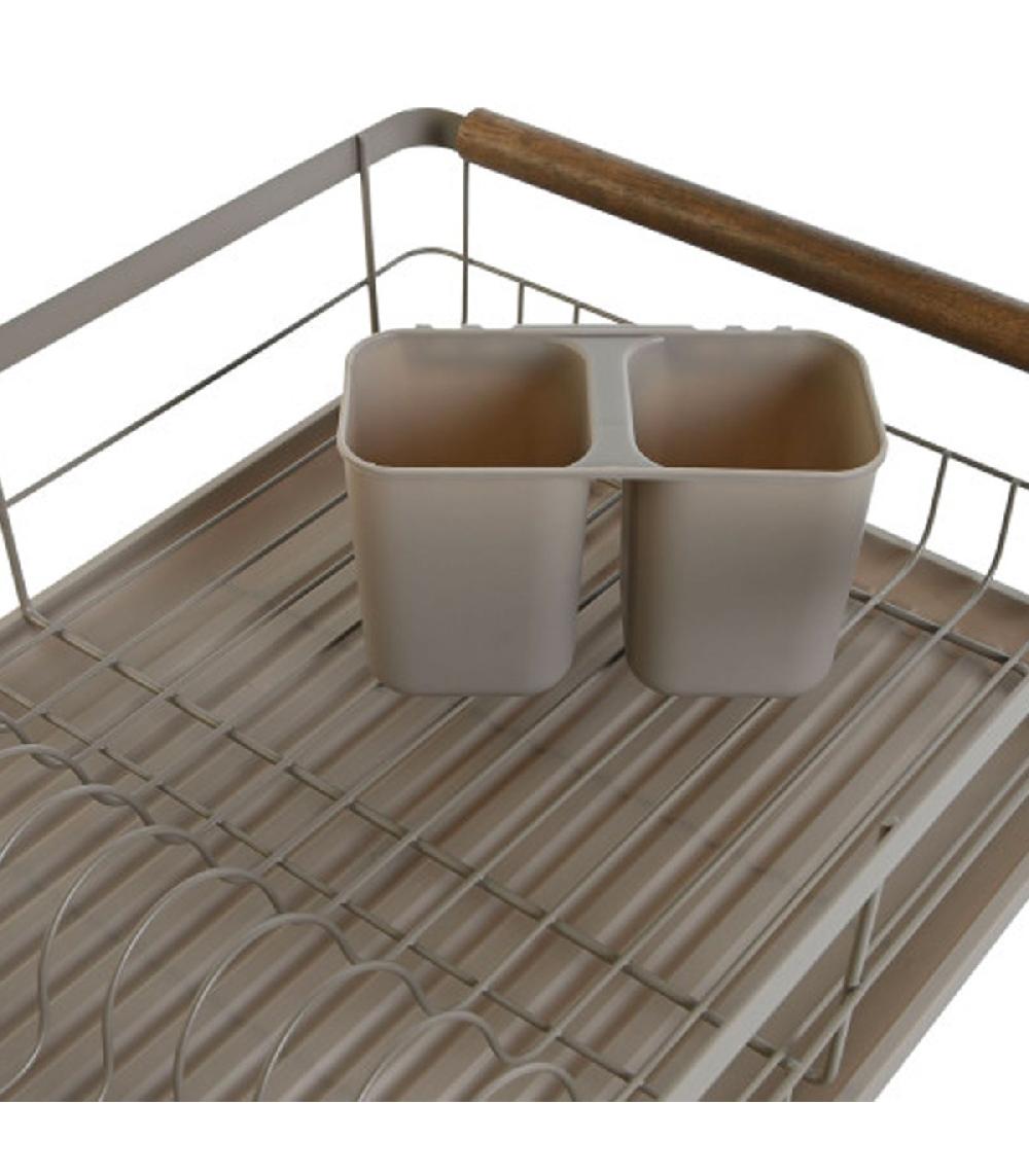 Wadiga Égouttoir à Vaisselle En Métal Gris Et Bois 44x32x13cm