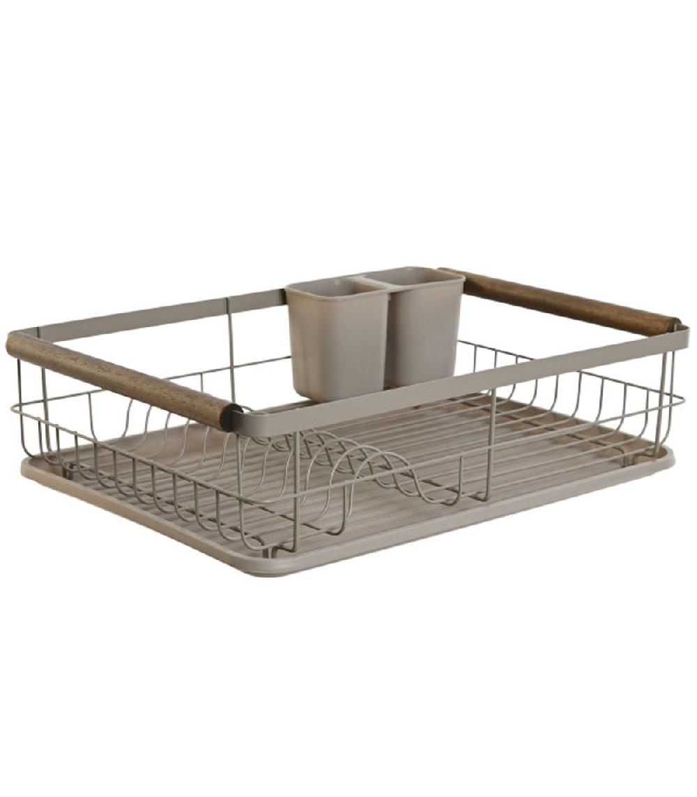 wadiga Égouttoir à vaisselle en métal gris et bois 44x32x13cm