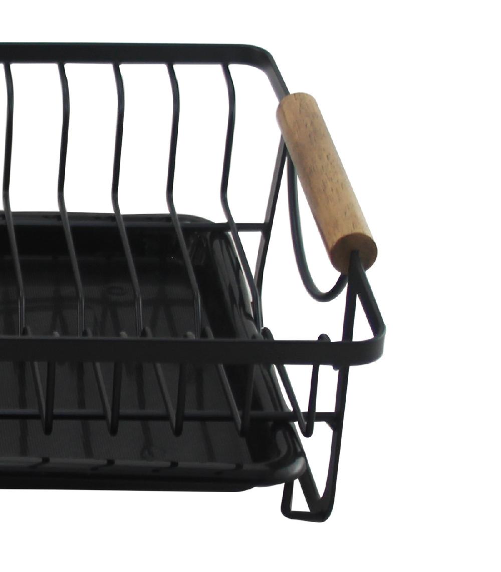 Wadiga Égouttoir à Vaisselle Noir Et Bois 39.8x29.4x14cm