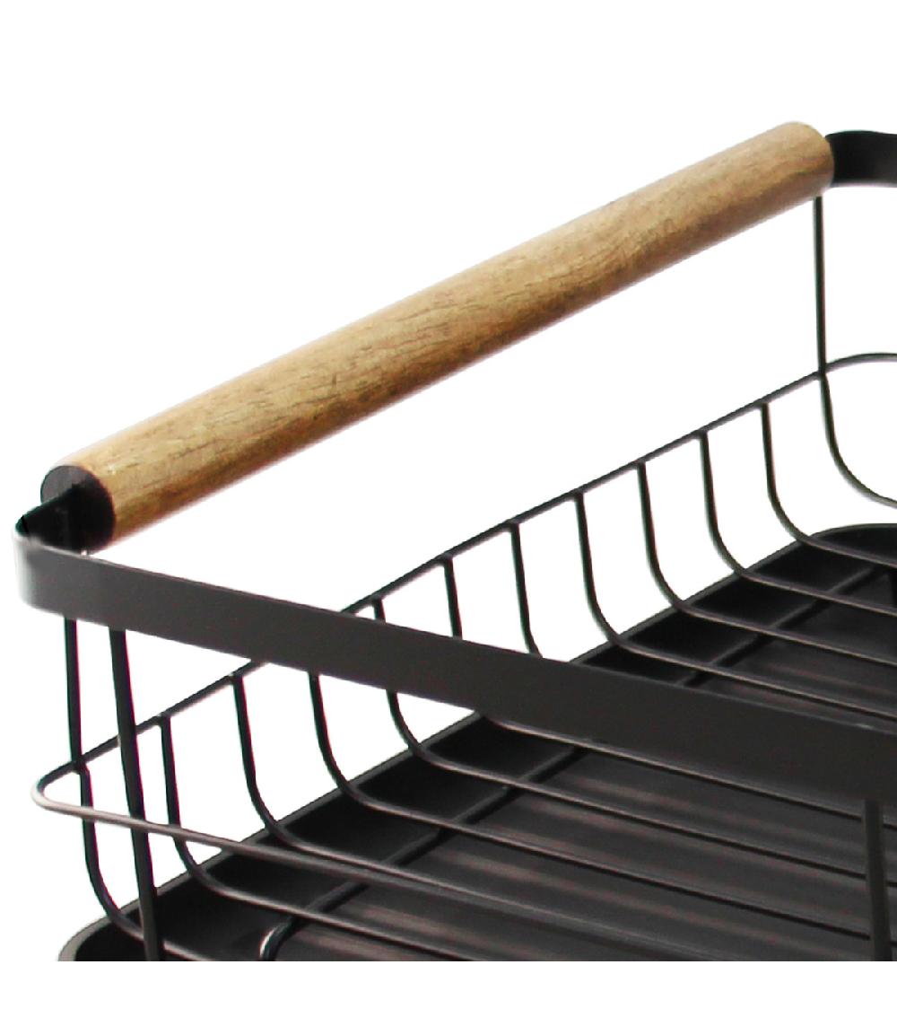Wadiga Égouttoir à Vaisselle Noir Et Bois Avec Porte-couverts