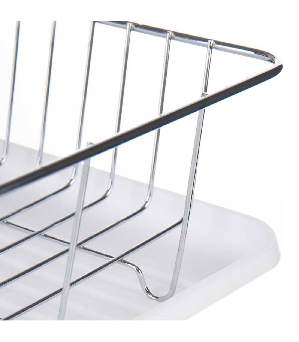 Wadiga Égouttoir à Vaisselle Plastique Blanc Et Métal Chromé Avec Plateau 33.5x43.5x11cm
