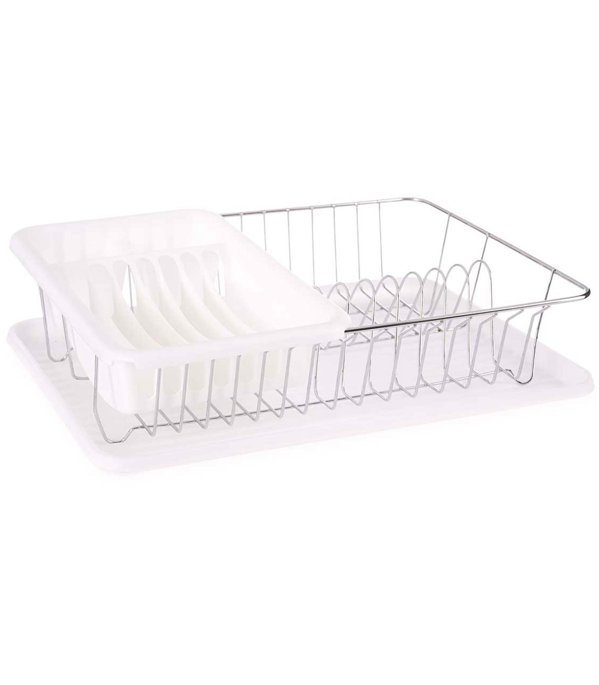 wadiga Égouttoir à vaisselle plastique blanc et métal chromé avec plateau 33.5x43.5x11cm