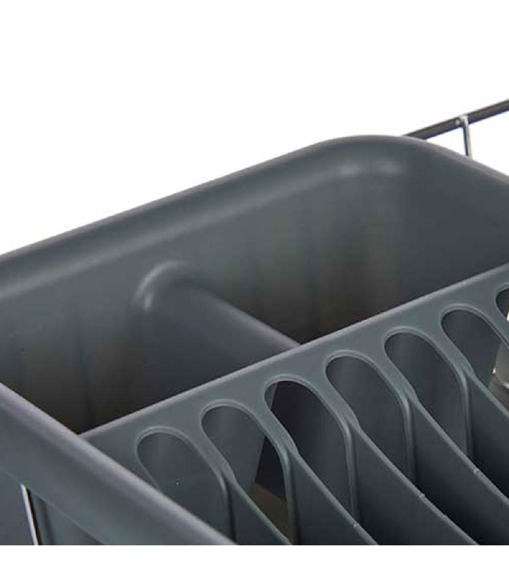 Wadiga Égouttoir à Vaisselle Plastique Gris Et Métal Chromé Avec Plateau 33.5x43.5x11cm