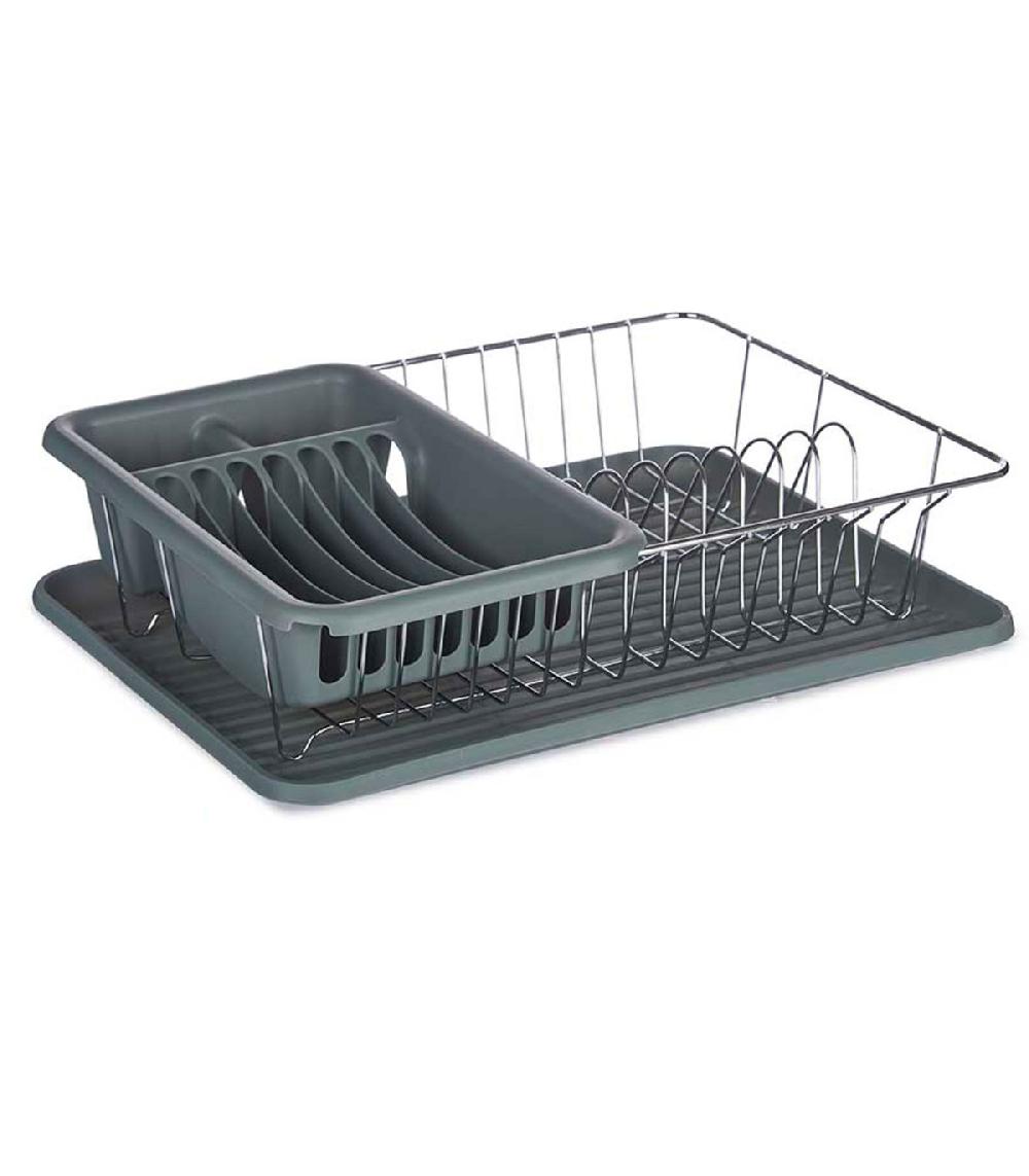 wadiga Égouttoir à vaisselle plastique gris et métal chromé avec plateau 33.5x43.5x11cm