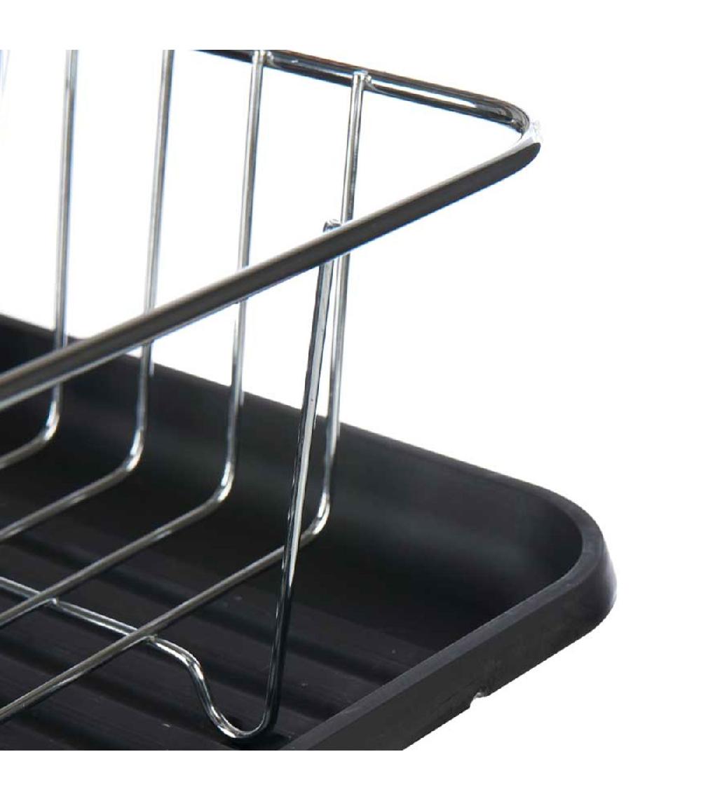 Wadiga Égouttoir à Vaisselle Plastique Noir Et Métal Chromé Avec Plateau 33.5x43.5x11cm