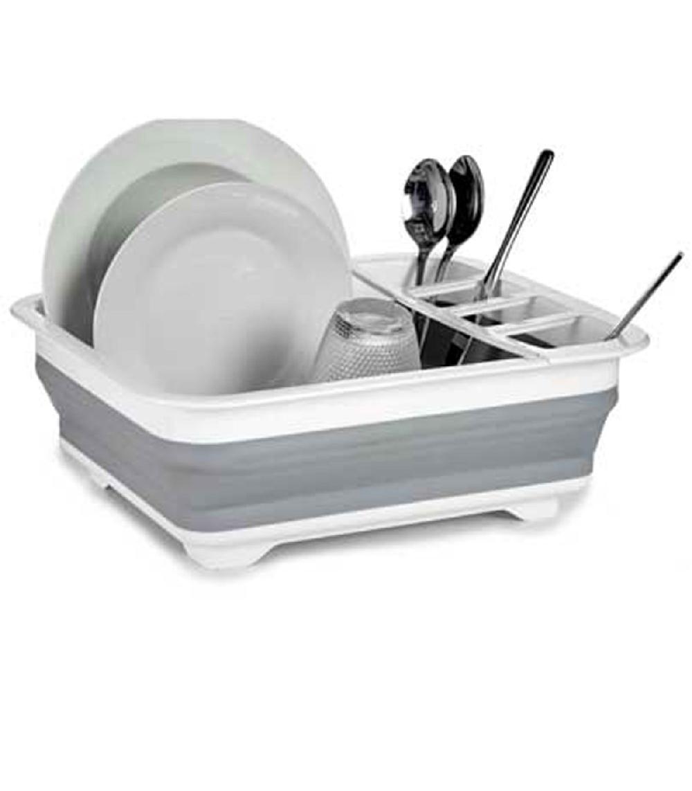 Wadiga Égouttoir à Vaisselle Pliable Plastique Gris Et Blanc