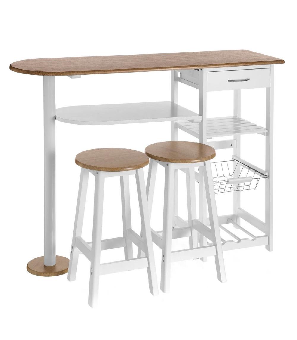 wadiga Ensemble table bar tabourets desserte pour petite cuisine