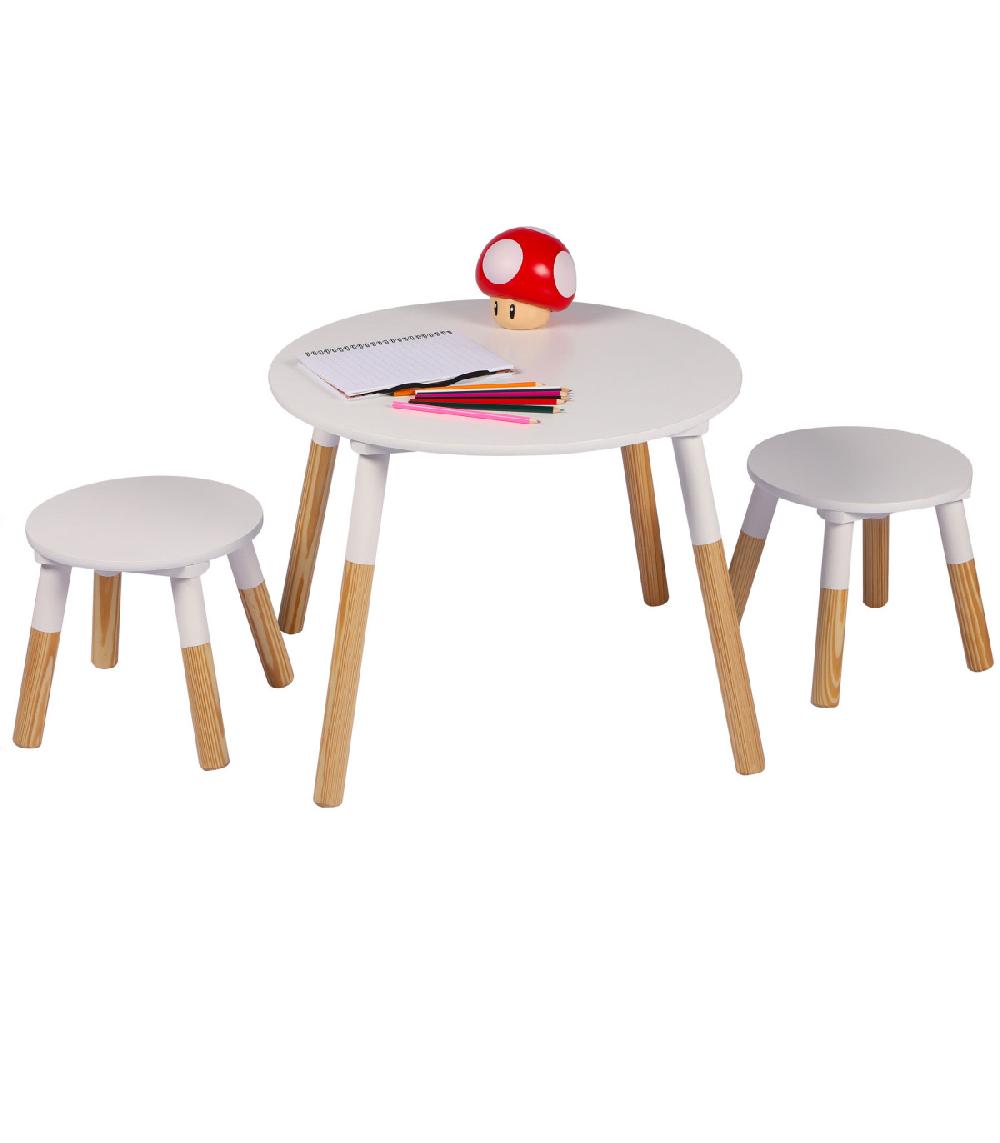 Wadiga Ensemble Table Et 2 Tabourets Pour Enfants Bois Et Blanc