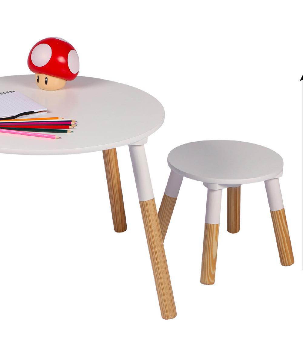 Wadiga Ensemble Table Et 2 Tabourets Pour Enfants Bois Et Blanc