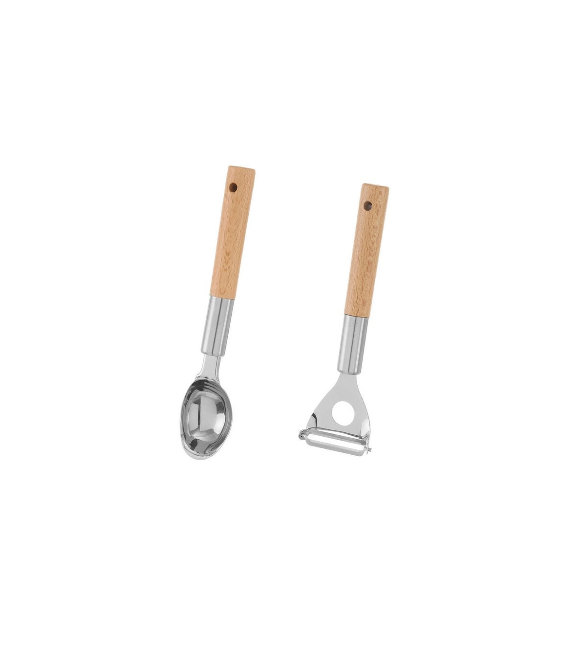 wadiga Épluche-légume + cuillère à évider en bois hêtre et métal chromé
