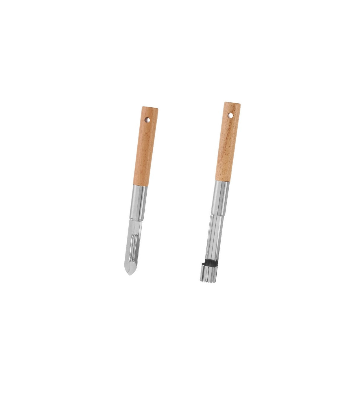 wadiga Épluche-légume + Évideur en bois hêtre et métal chromé