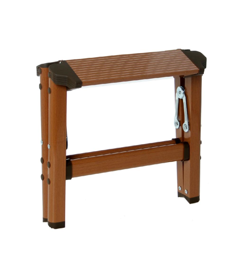 Wadiga Escabeau Marchepied Pliable Aluminium Couleur Bois - Hauteur 29.5cm