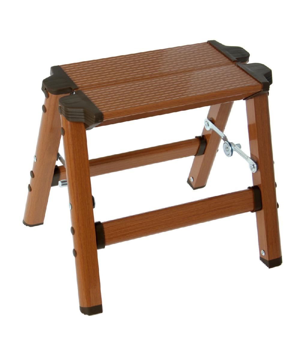 wadiga Escabeau Marchepied Pliable Aluminium Couleur Bois - Hauteur 29.5cm