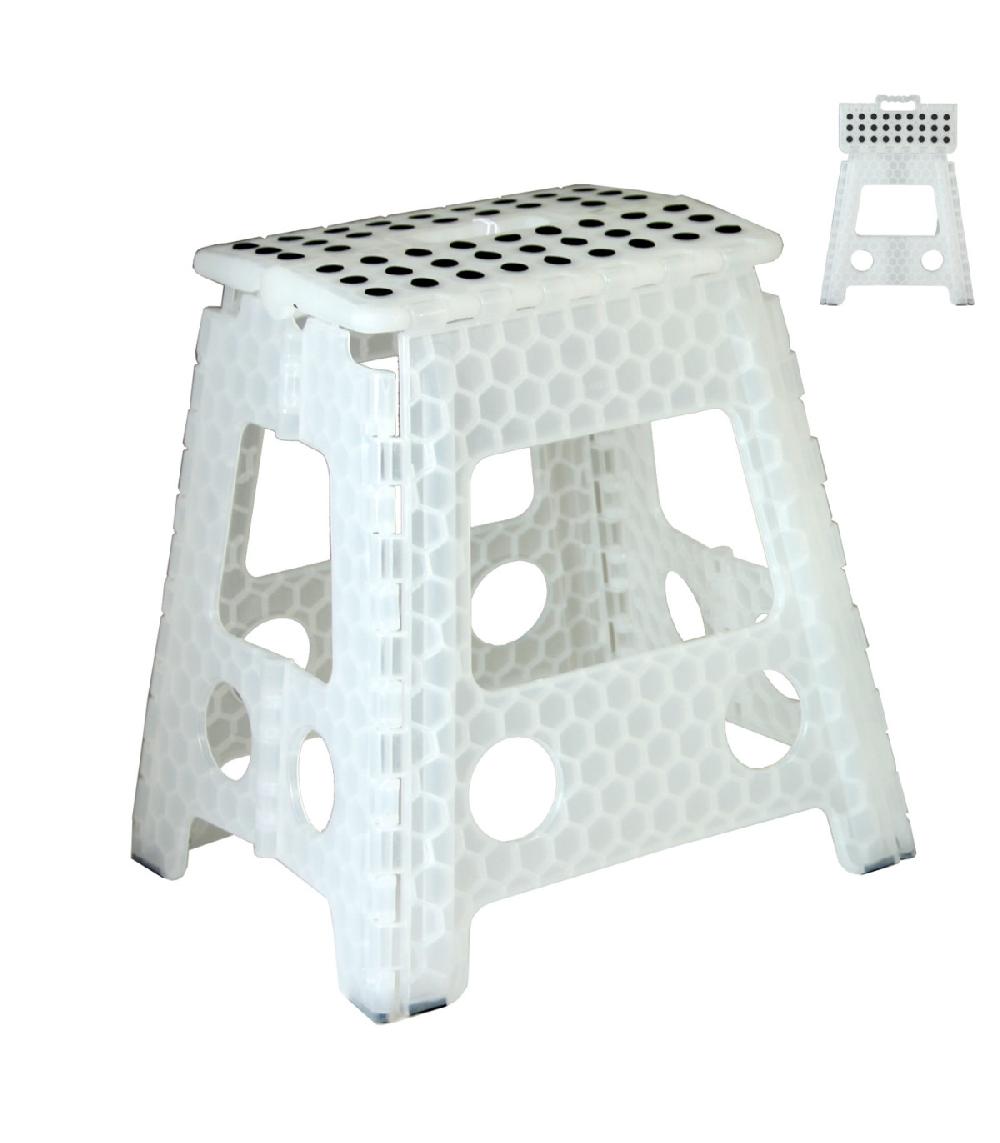 wadiga Escabeau marchepied pliable plastique blanc translucide - Hauteur 40cm