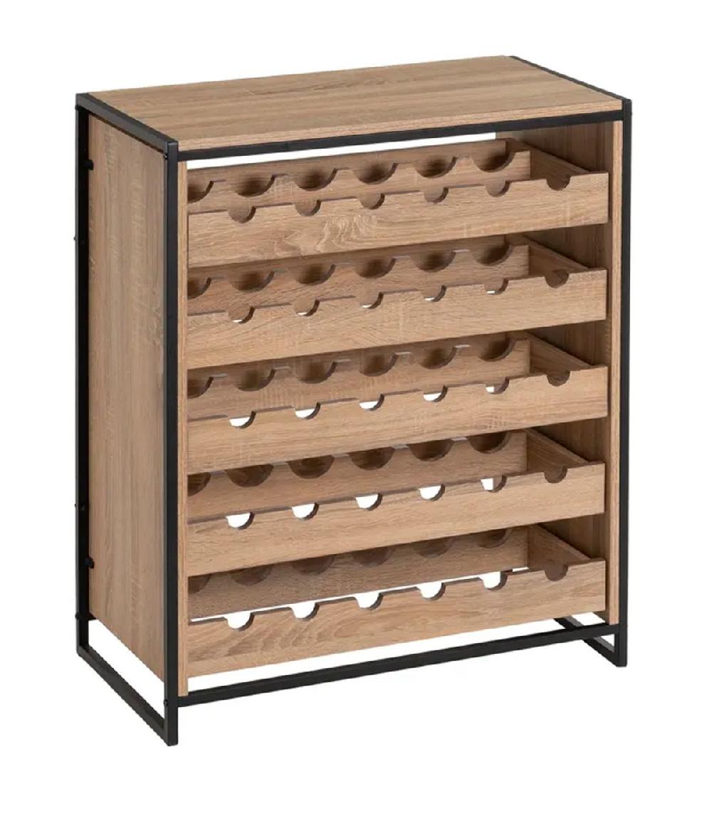 Wadiga Étagère à Bouteilles Bois Et Métal Noir 30 Bouteilles 75x40x90cm
