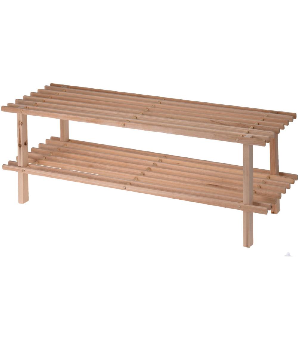 wadiga Étagère à chaussures 2 étages en sapin - 77x26x30cm