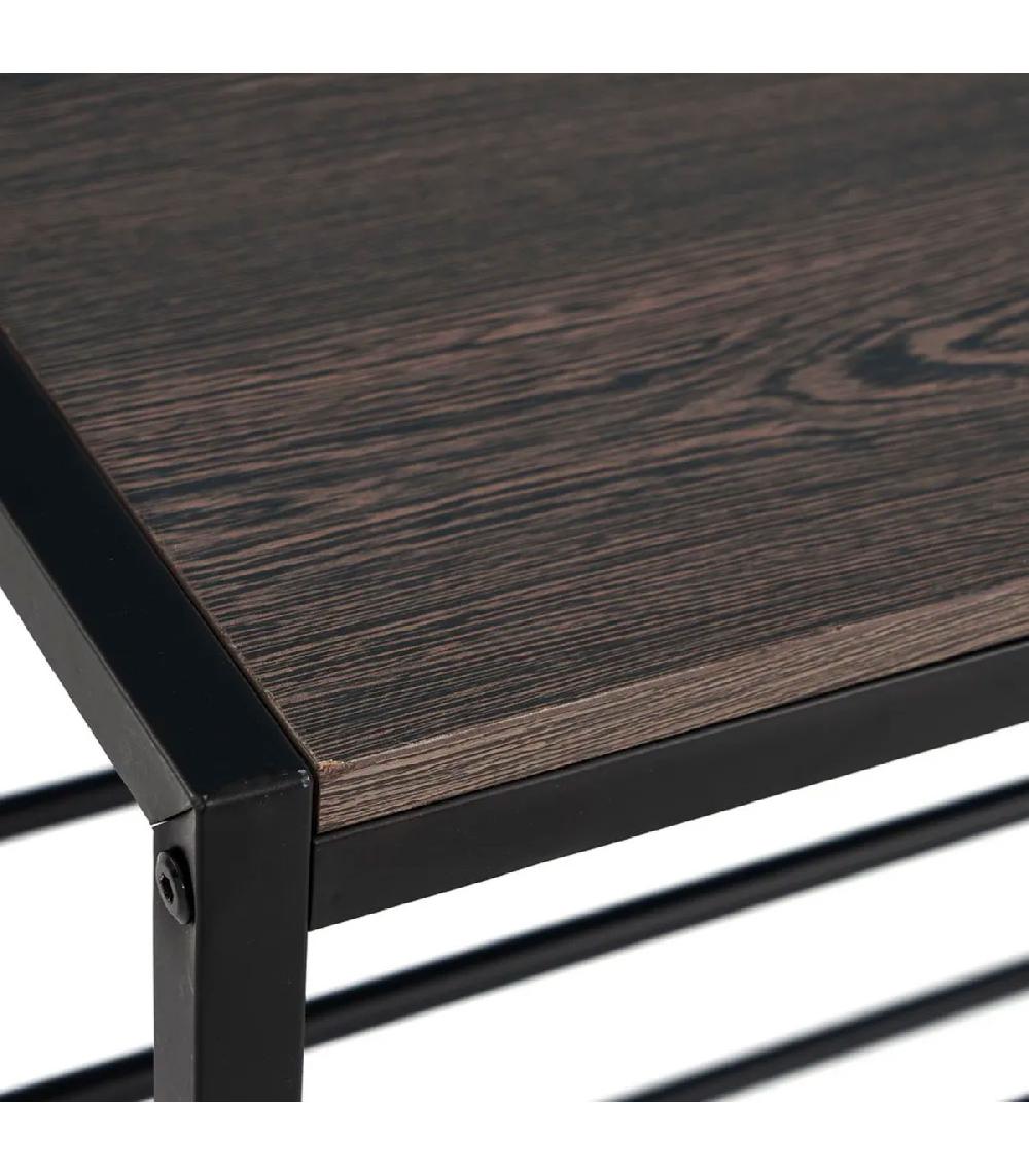 Wadiga Étagère à Chaussures 3 Niveaux Métal Et Bois Noir 76x35x50cm