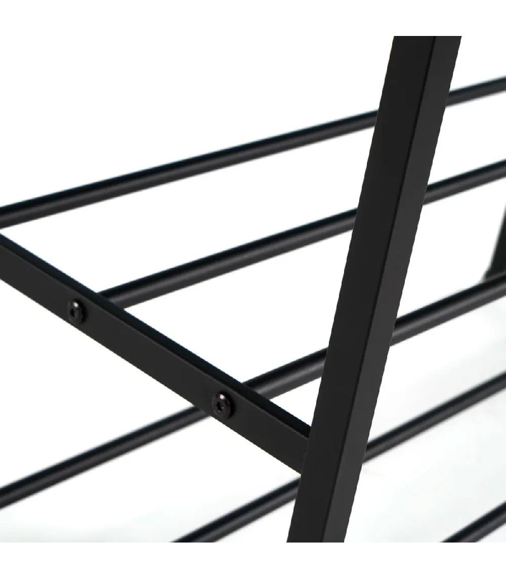 Wadiga Étagère à Chaussures 3 Niveaux Métal Et Bois Noir 76x35x50cm