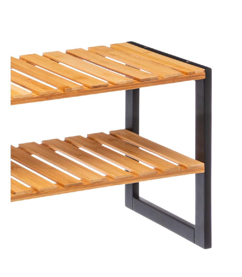 Wadiga Étagère à Chaussures Bambou 2 Niveaux Empilable - 70x26x34.5cm