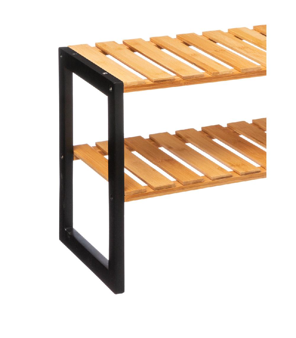 Wadiga Étagère à Chaussures Bambou 2 Niveaux Empilable - 70x26x34.5cm