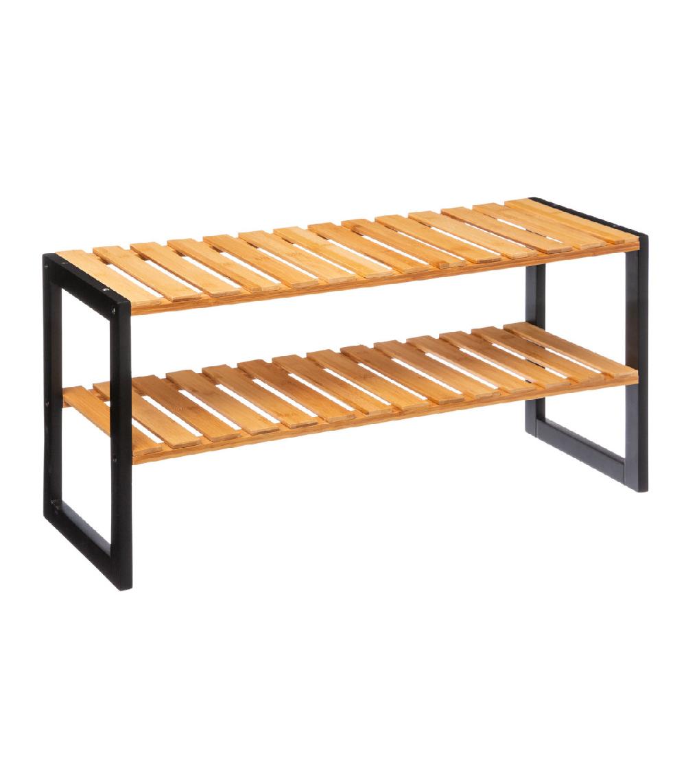 wadiga Étagère à chaussures bambou 2 niveaux empilable - 70x26x34.5cm
