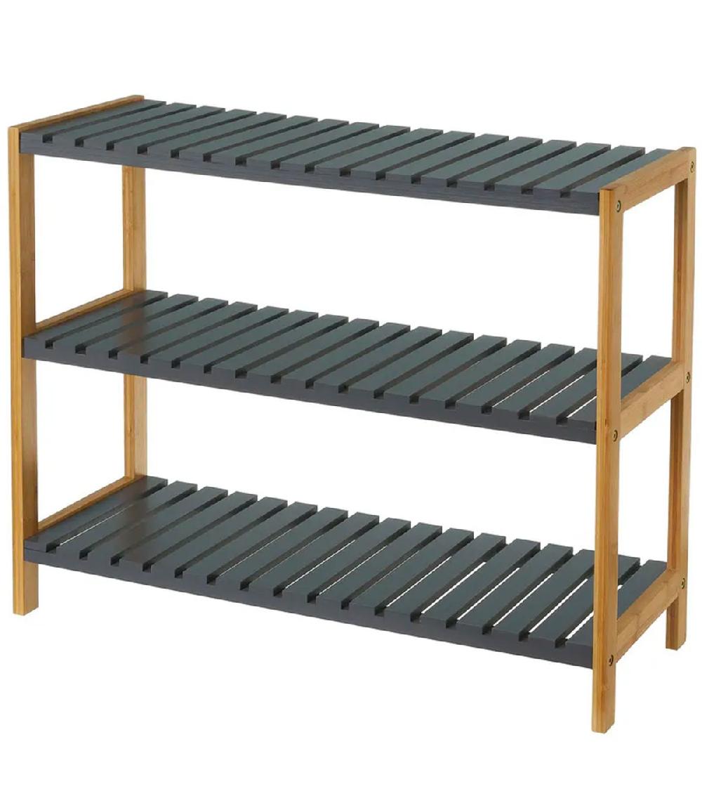 wadiga Étagère à chaussures bambou étroite 3 niveaux grise 70x26x58.5cm