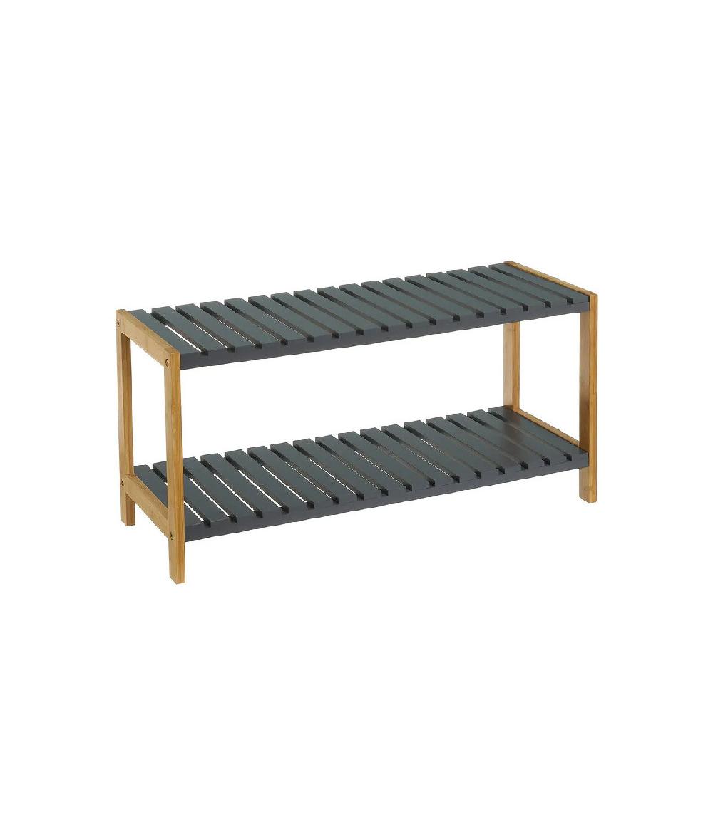 wadiga Étagère à chaussures bambou gris 2 étages - 70x26x36cm