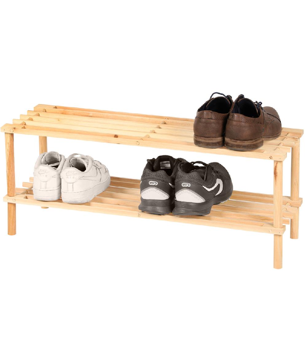 Wadiga Étagère à Chaussures En Bois 2 Niveaux - 74x26x30cm
