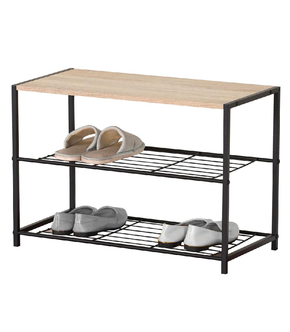 Wadiga Étagère à Chaussures En Bois Et Métal Noir 63x30x43cm