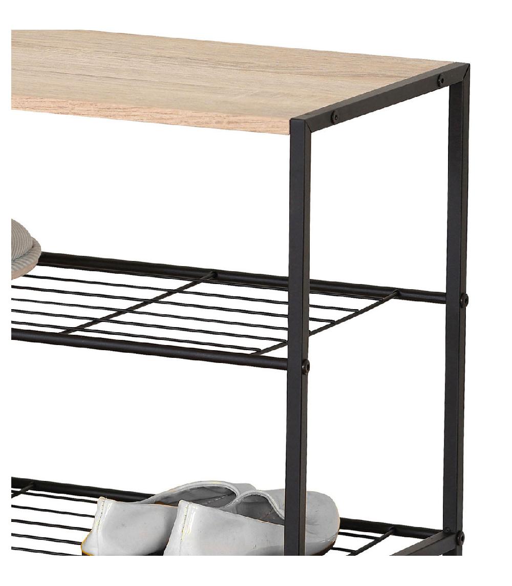 Wadiga Étagère à Chaussures En Bois Et Métal Noir 63x30x43cm