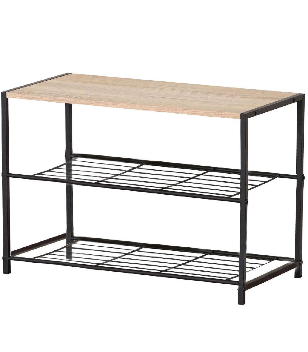 wadiga Étagère à chaussures en bois et métal noir 63x30x43cm