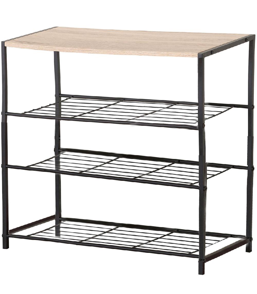 wadiga Étagère à chaussures en bois et métal noir 63x30x63cm