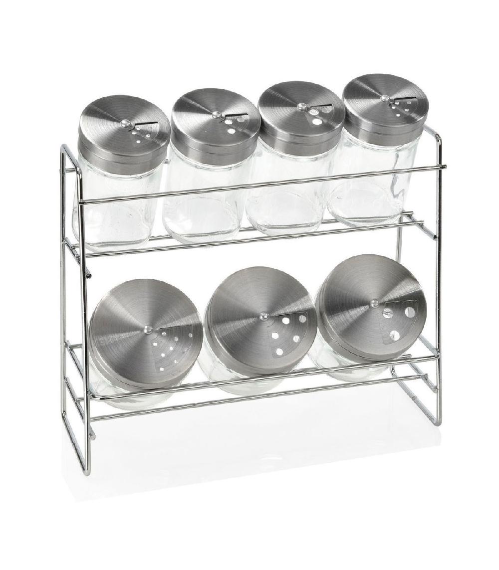 Wadiga Étagère à Épices En Métal + 7 Pots à Épices En Verre