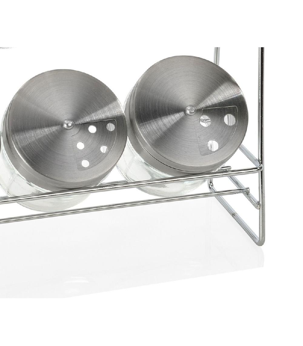 Wadiga Étagère à Épices En Métal + 7 Pots à Épices En Verre