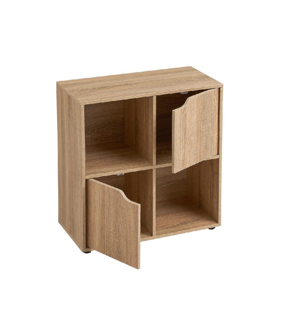 Wadiga Étagère Basse En Bois 4 Casiers 2 Portes - 60x29.5x61.5cm