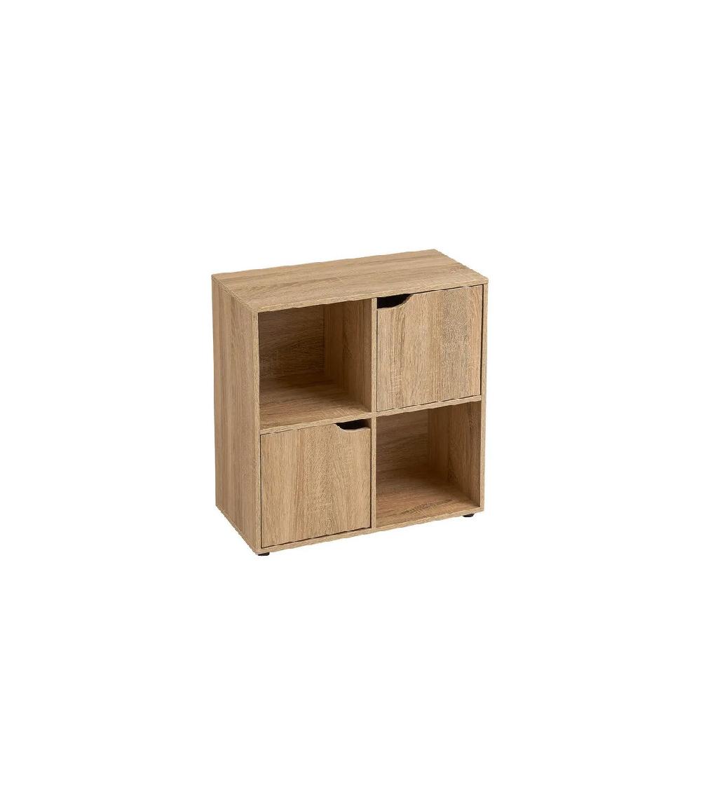 wadiga Étagère Basse en Bois 4 Casiers 2 Portes - 60x29.5x61.5cm