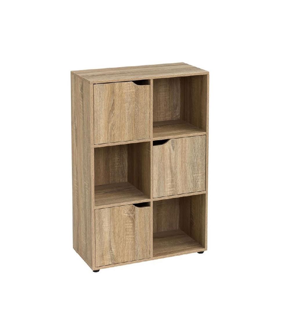 wadiga Étagère Basse en Bois MDF 6 Casiers 3 Portes