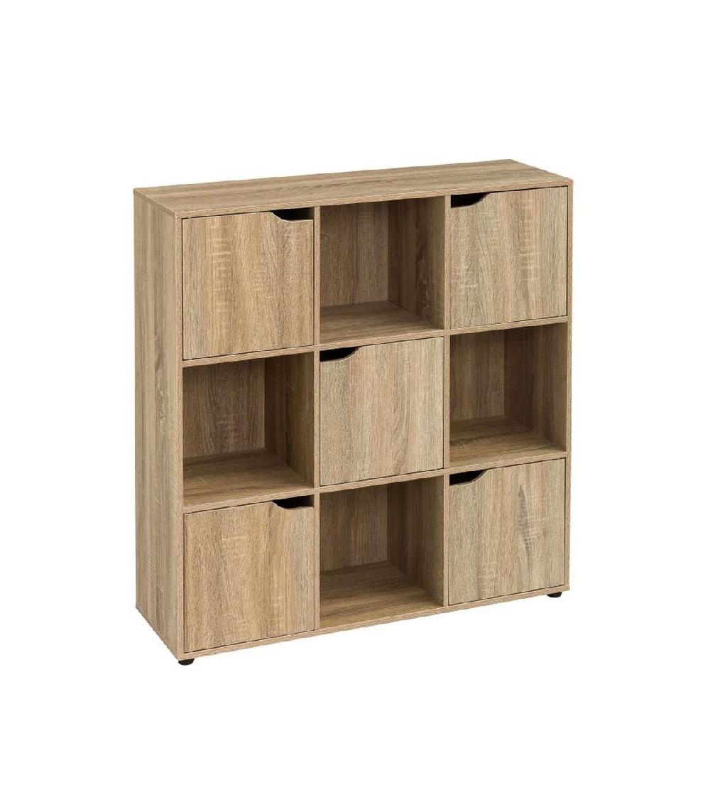 wadiga Étagère Basse en Bois MDF 9 Casiers 5 Portes Façon Console