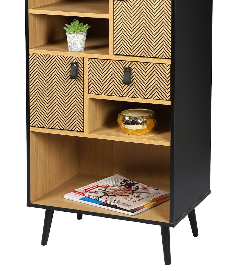 Wadiga Étagère Bibliothèque Avec Motifs Bois Et Noir Chelsea - 60x40x140cm