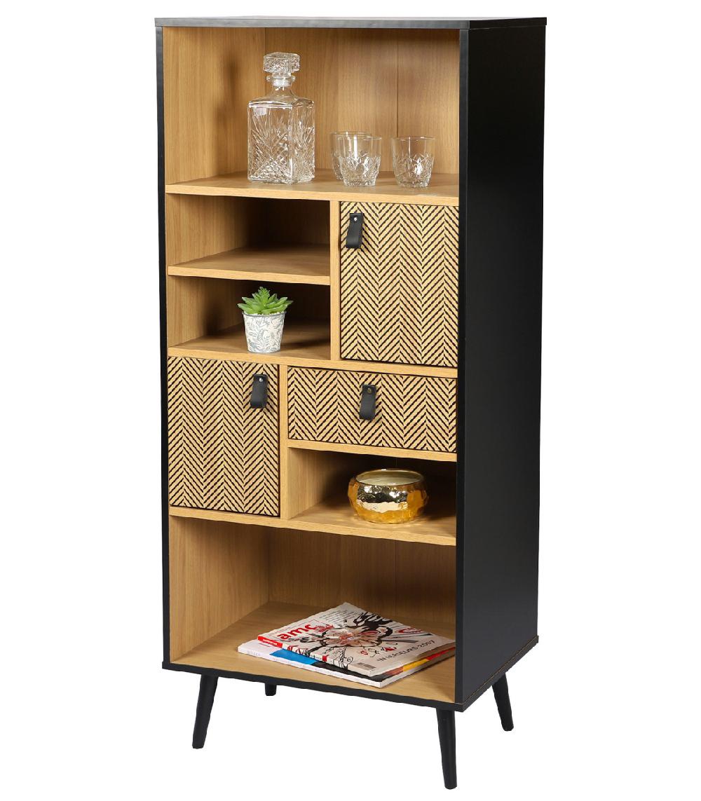 wadiga Étagère bibliothèque avec motifs bois et noir Chelsea - 60x40x140cm