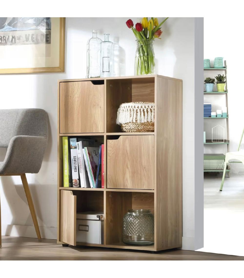 Wadiga Étagère Bibliothèque Basse 3 Portes 3 étagères 59x29x90cm